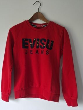 EVISU JEANS Red Crewneck Sweatshirt